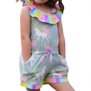 Ann Loren Romper Unicorns Egyptian Cotton Size 2/3T NEW High End Boutique.